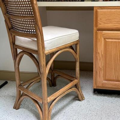 J Williams & Co Rattan Stool And Desk Top Items