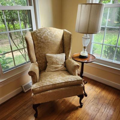 Wingback Chair With Accent Table And Lamp