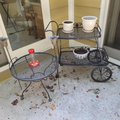Patio Bar Cart, Side Table, & Torches