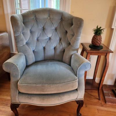 Blue Wingback Chair And Accent Table 