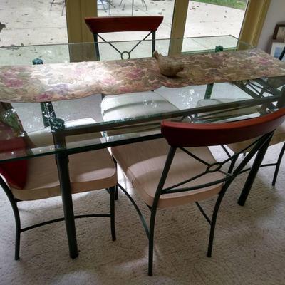 Metal Framed Glass Top Table And Chairs