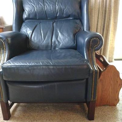 Blue Leather Thomasville Wingback Recliner