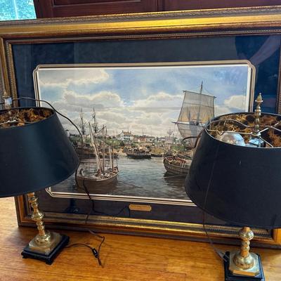 Fredericksburg Landing Print And Two Lamps