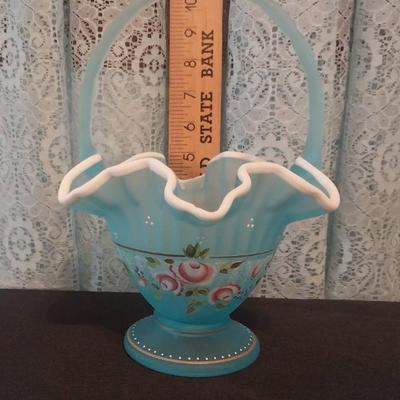 Ls1200 fenton blue satin glass basket charleston collection
