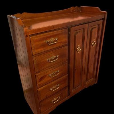 Ls1331 bassett solid pine tall chest with cabinet doors