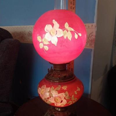 Ls1220 cranberry hurricane lamp with dogwood blossoms