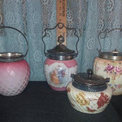 Ls1205 victorian biscuit jars hand painted & satin glass – 4 pieces
