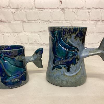 Wylie Studio Art Pottery Whale Tale Mugs 