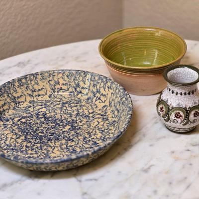 Robinson Ransbottom Roseville Ohio #9 Sponge Ware, Mosaic Vase And Bowl