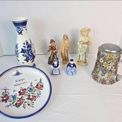 Vintage Delft Blue Vase and S&P Shakers and German Figurens
