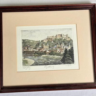 “Salzburg” Hand-colored Etching 