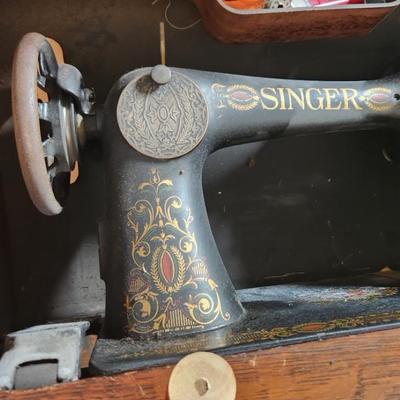 RARE Vintage Singer "Red Eye" Sewing Machine and Sewing Machine Cabinet