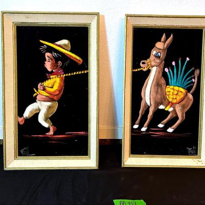 BA458 Black Velvet Painting Mexican Boy And HIS PAL!!