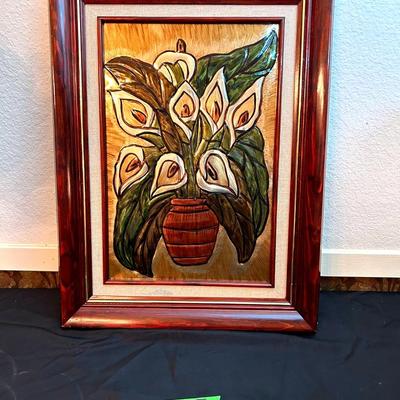 BA485 24x17 VINTAGE MEXICAN ART FLOWERS WITH FRAME
