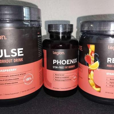 Legion Unopened Phoenix, Recharge, & Pulse Workout Drink Mixes And Fat Burner Pills