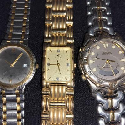 3 Gold & Silver Tone Vintage Mens Quartz Watches By Elgin & Citizen