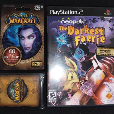 World Of Warcraft 60 Day Prepaid Card + Sealed Trading Card Pack & Neopets Darkest Faerie PS2 Disc