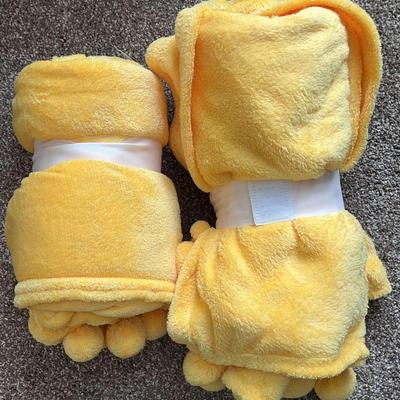 Pair Of Sunday Yellow Pompom Throws