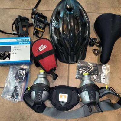 Cycling Helmet, Spare Spalding Seat, Shimano Pedals, Nathan Drink Belt, And More