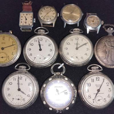 11 Antique & Vintage Mens Pocket And Wrist Watches By Timex, Westclox, Bulls Eye, And More