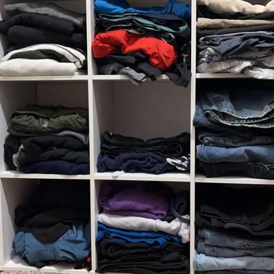 Group Of Mens Jeans, Sweaters, Athletic Clothes, And More Sized L-XL