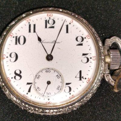 Hamilton Antique Silver Tone Mechanical Mens Pocket Watch