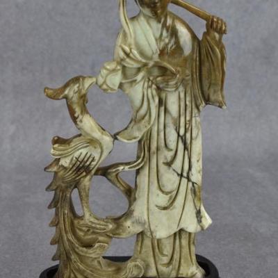 Antique 19th Century Chinese Carved Agate Figure W/ Phoenix