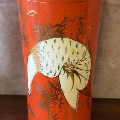 Vintage Japanese Red Peacock Sleeve Vase