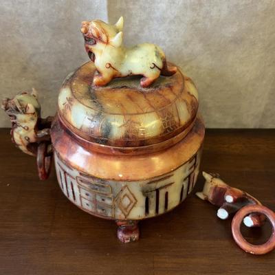 Antique Chinese Carved Hetian Jade Beast Censor