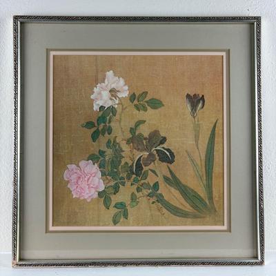 Yin Shou-Ping - Roses and Iris Silver-Gilt-Framed Print