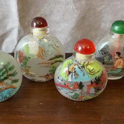 Set of Vintage Chinese Reverse Painted Glass Snuff Bottles
