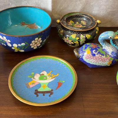 Assortment of Chinese Cloisonné Enamel Desk Accessories