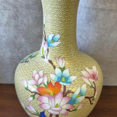 Chinese Cloisonné Floral Brass Vase
