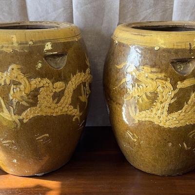 Pair of Vintage Chinese Glazed Ceramic Jar Bases