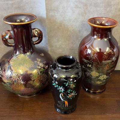 Trio of Vintage Japanese Colorful Porcelain Vases