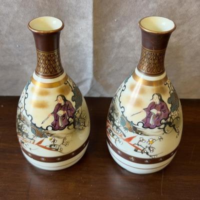 Pair of Vintage Japanese Porcelain Bottle Vases