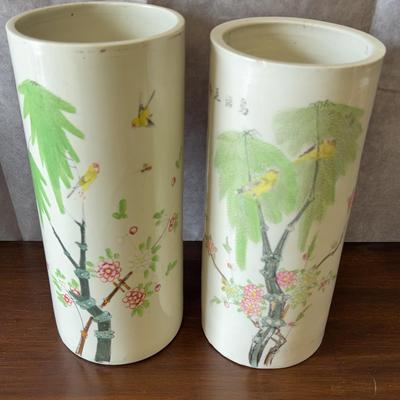 Pair of Vintage Chinese Famille Rose Porcelain Sleeve Vase