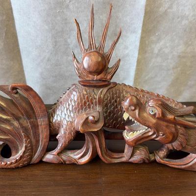Vintage Japanese Carved Wooden Dragon Display