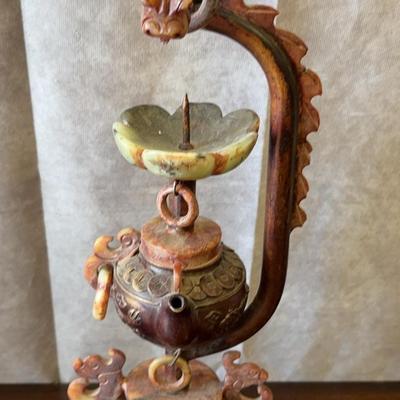 Antique Chinese Carved Hetian Jade Candle Holder
