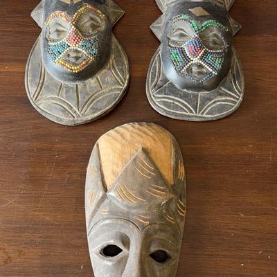 Three Vintage Carved Wooden African Mask