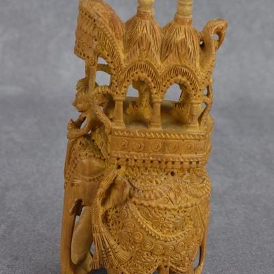 Indian Carved Wooden Elephant Riding Figure