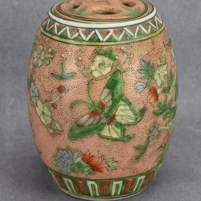 Vintage Chinese Famille Verte Butterfly Lidded Porcelain Canister