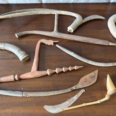 Assortment of Antique Southeast Asian Rice Harvesters & More