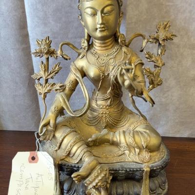 Large Asian Antique Green Tara Bronze Figure