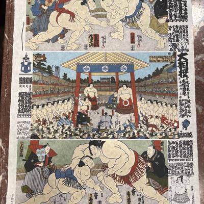 Japanese Sumo Wrestling Woodblock Print