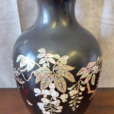 East Asian Lacquered Mother of Pearl Inlaid Vase