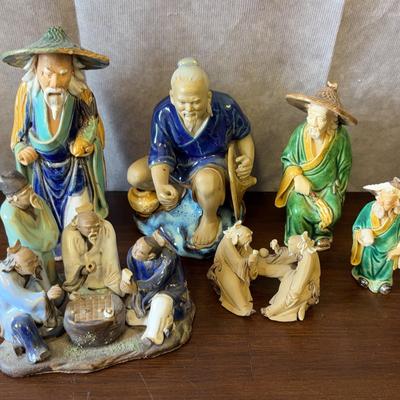 Assortment of Vintage Chinese Glazed Clay Figures