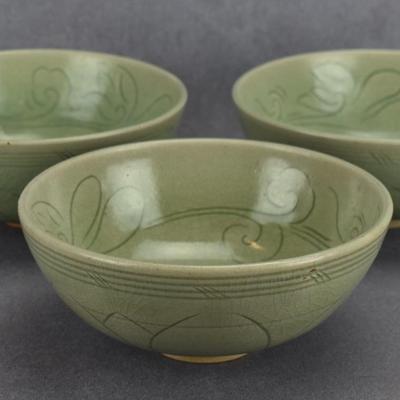 Vintage East Asian Celadon Bowl Trio