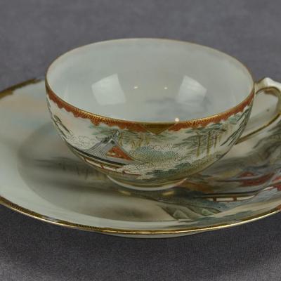 Vintage Japanese Kutani Eggshell Porcelain Teacup & Plate