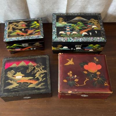 Assortment of Vintage Japanese Lacquered Trinket Boxes